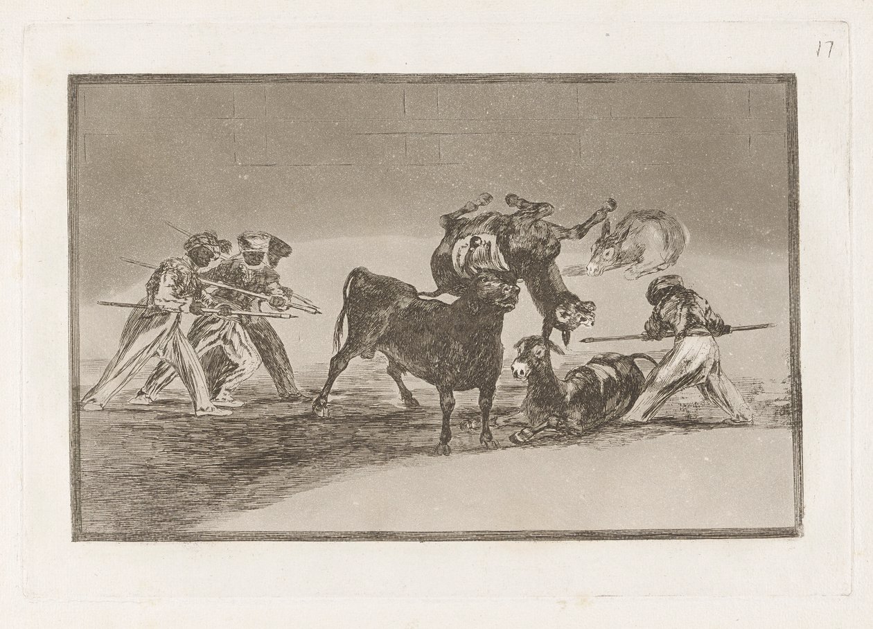 I Mori usano asini come barriera per difendersi dal toro con le corna imbottite, Tavola 17 da La tauromachia da Francisco de Goya