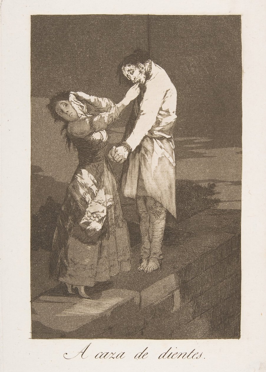 Piatto 12 da Los Caprichos: A caccia di denti A caza de dientes da Francisco de Goya