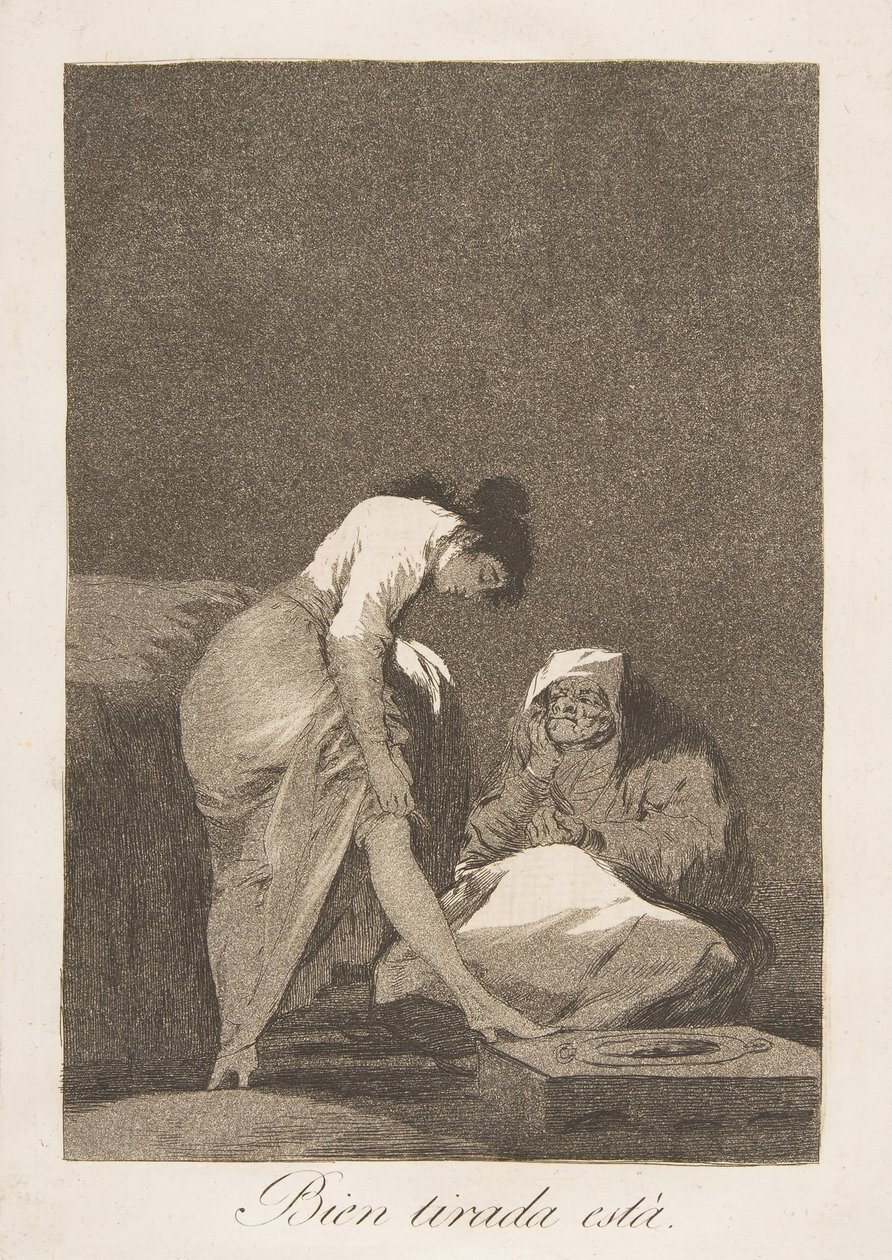 Tavola 17 da Los Caprichos: È ben tesa Bien tirada está da Francisco de Goya
