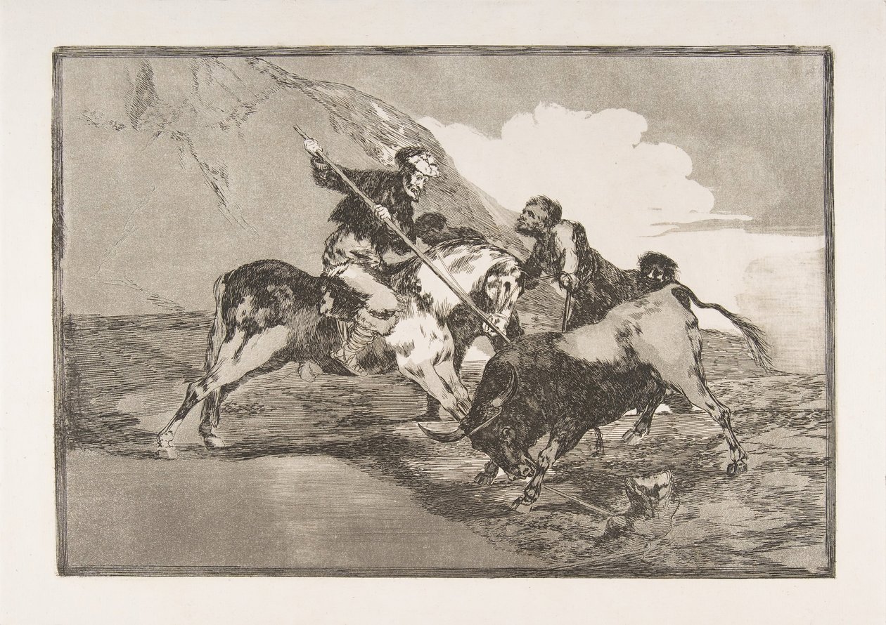 Il modo in cui gli antichi spagnoli cacciavano i tori a cavallo, da La Tauromachia da Francisco de Goya