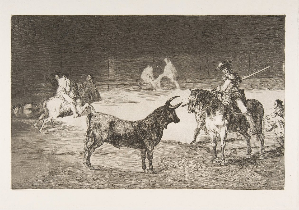 Tavola 27 da Tauromaquia: Il celebre picador, Fernando del Toro, attira il fier... da Francisco de Goya