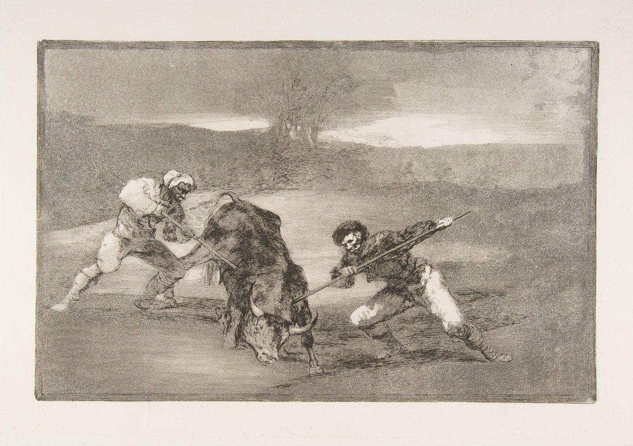 Piatto 2 della Tauromachia: Un altro modo di cacciare a piedi da Francisco de Goya