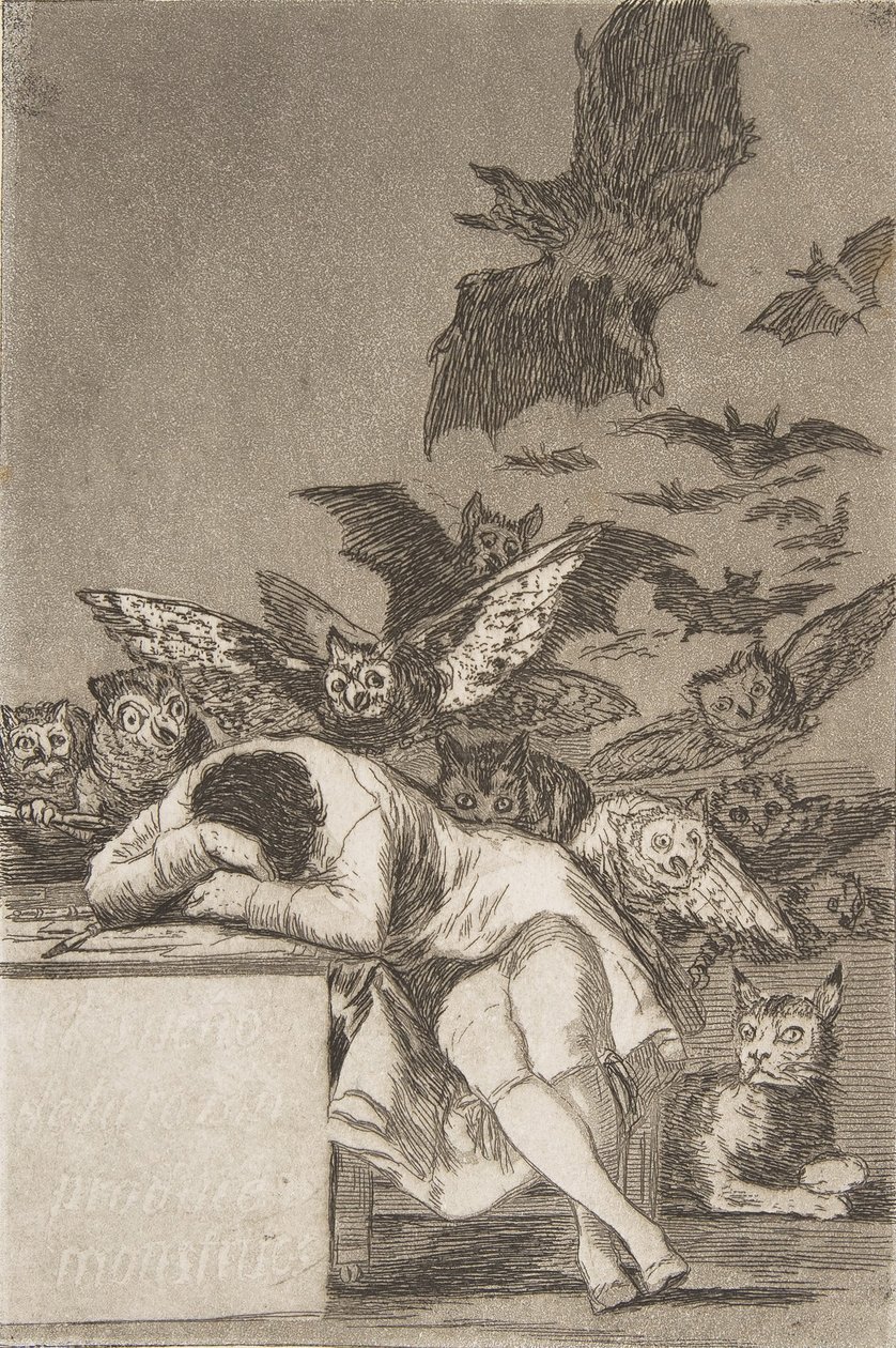 Il sonno della ragione genera mostri, 1799, pubblicato 1908-12 da Francisco de Goya