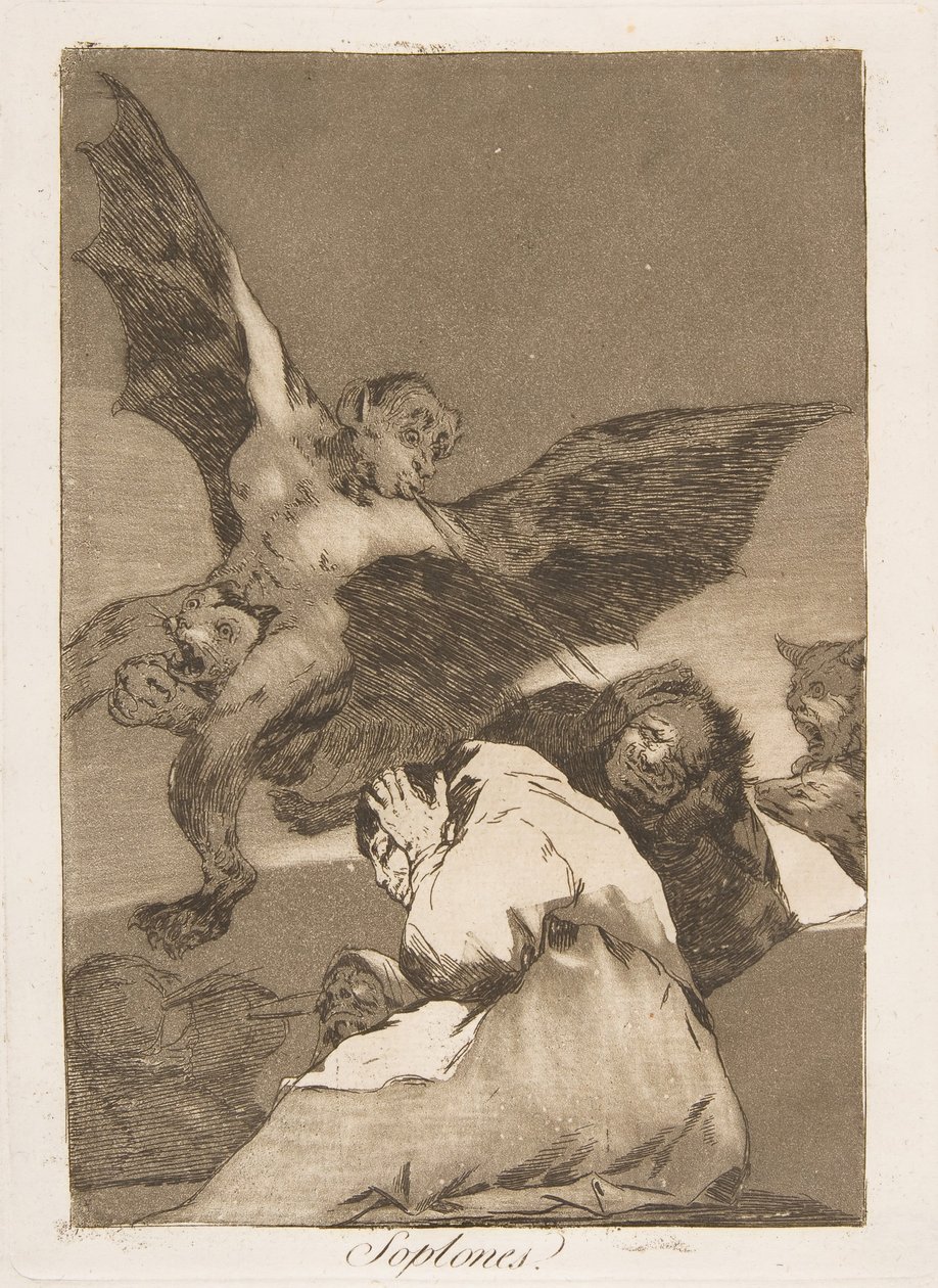 Tavola 48 da Los Caprichos: Portatori di pettegolezzi - Soffi di vento, 1799 da Francisco de Goya
