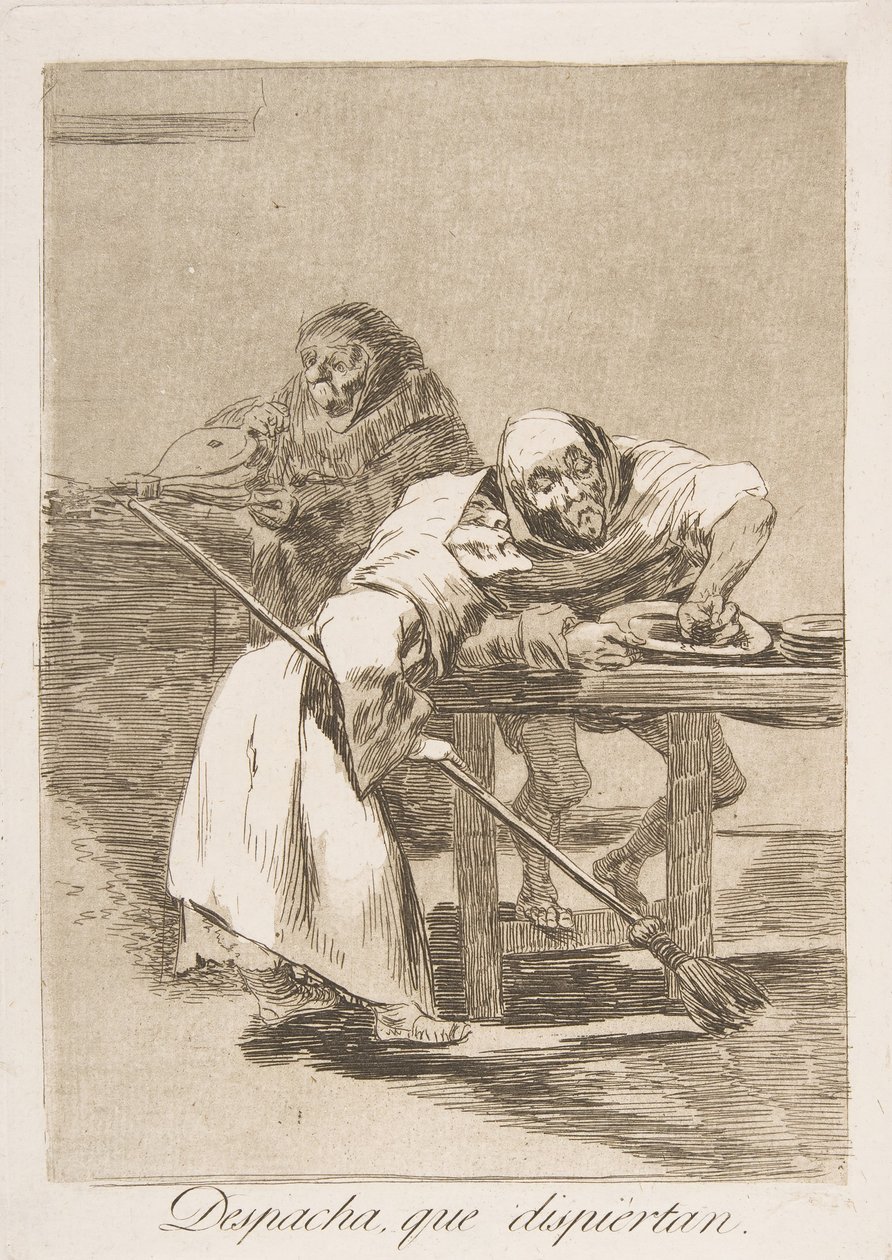 Tavola 78 da Los Caprichos: Sbrigati, si stanno svegliando Despacha, que dispiertan., 1799 da Francisco de Goya