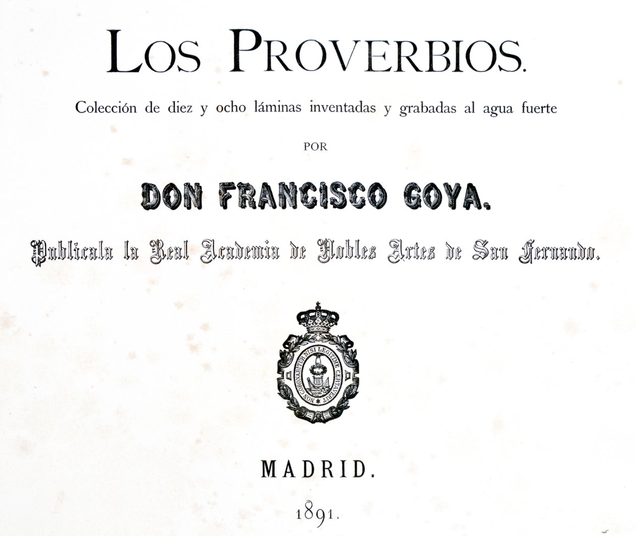 Pagina del titolo di Los Proverbios o Proverbi, 1819-1823 da Francisco de Goya