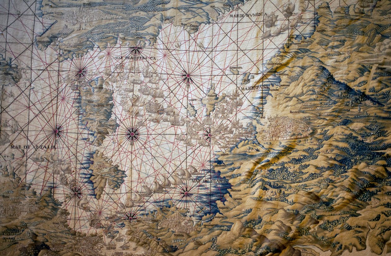 Mappa del Mar Mediterraneo - Dettaglio della conquista di Tunisi (Tunisia) da Francisco Ignacio Vandergoten Canyuwell