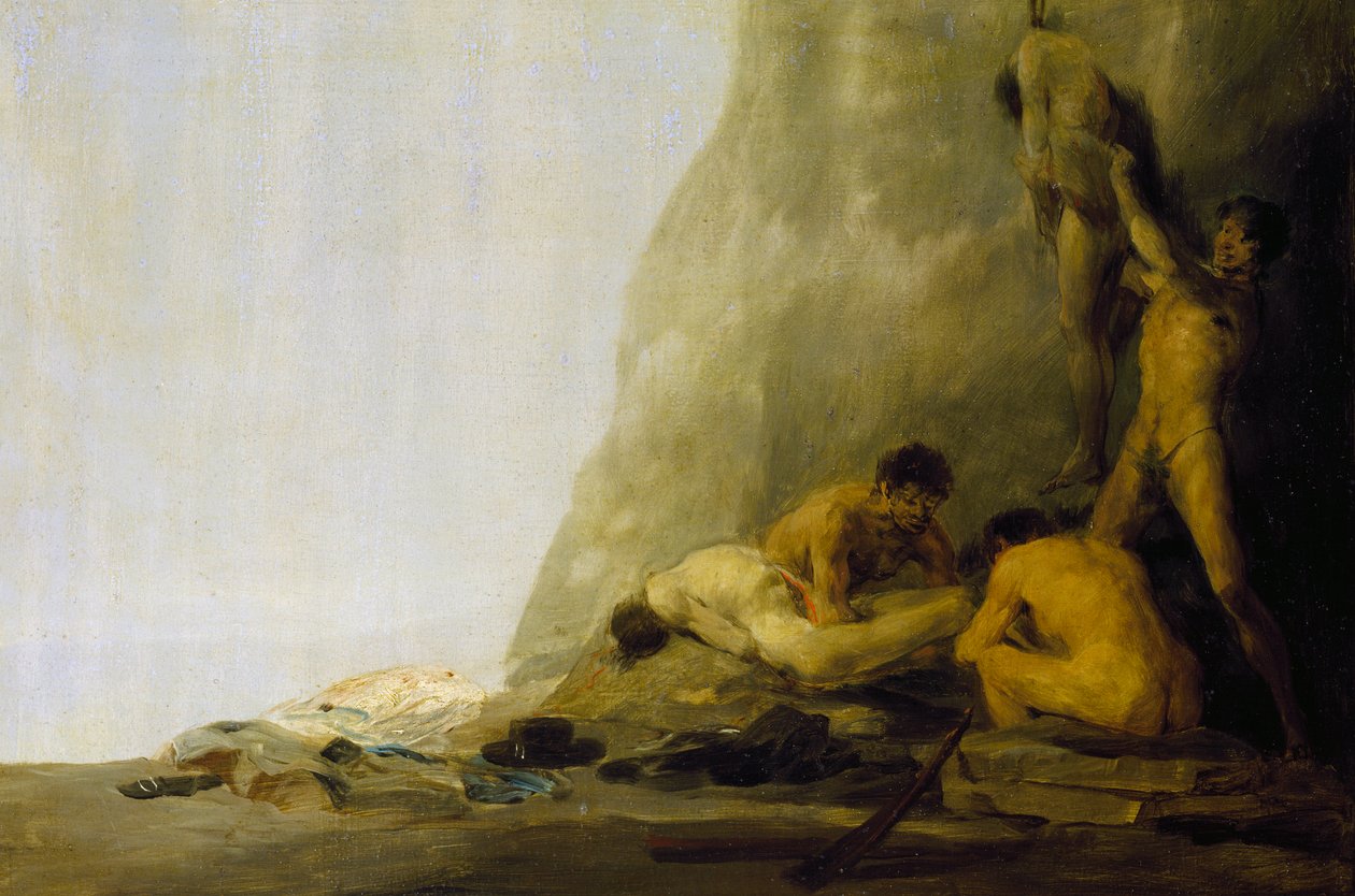 Cannibali che preparano le loro vittime, o I corpi di Jean de Brebeuf e Gabriel Lallemant scuoiati dagli irochesi nel 1649, 1800-08 circa (olio su tavola) da Francisco Jose de Goya y Lucientes