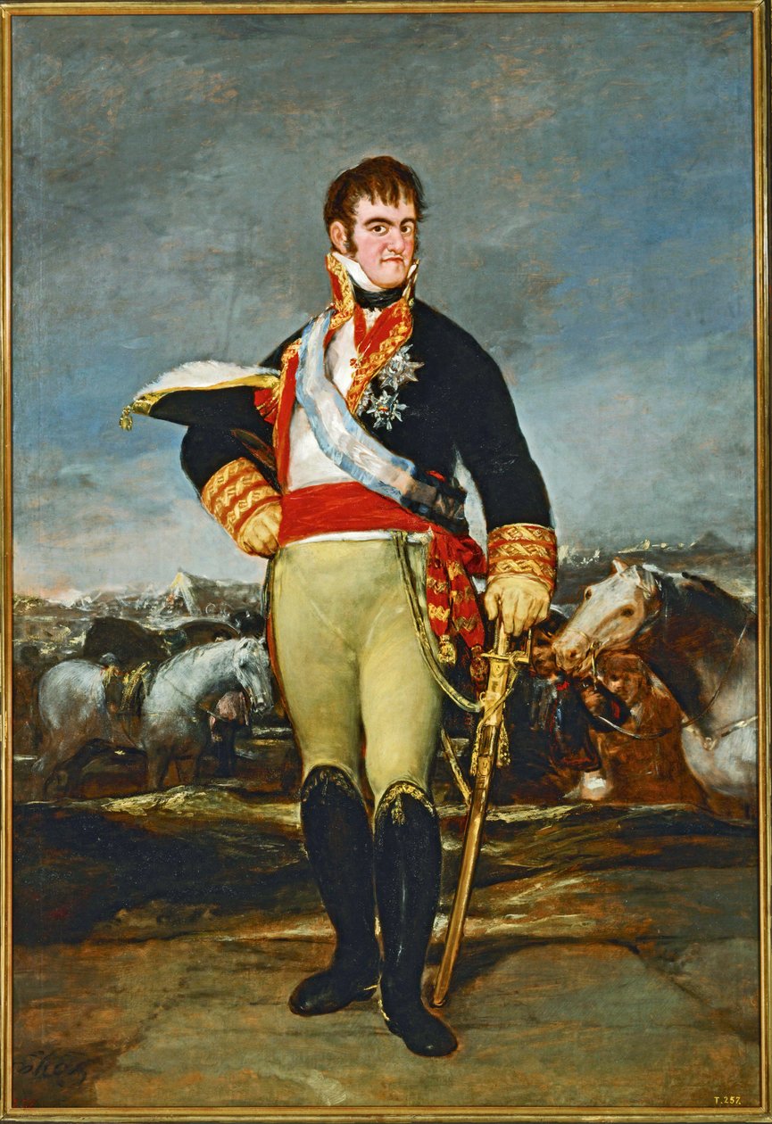 Ferdinando VII, re di Spagna, in un accampamento di cavalleria... (dipinto su tela) da Francisco Jose de Goya y Lucientes