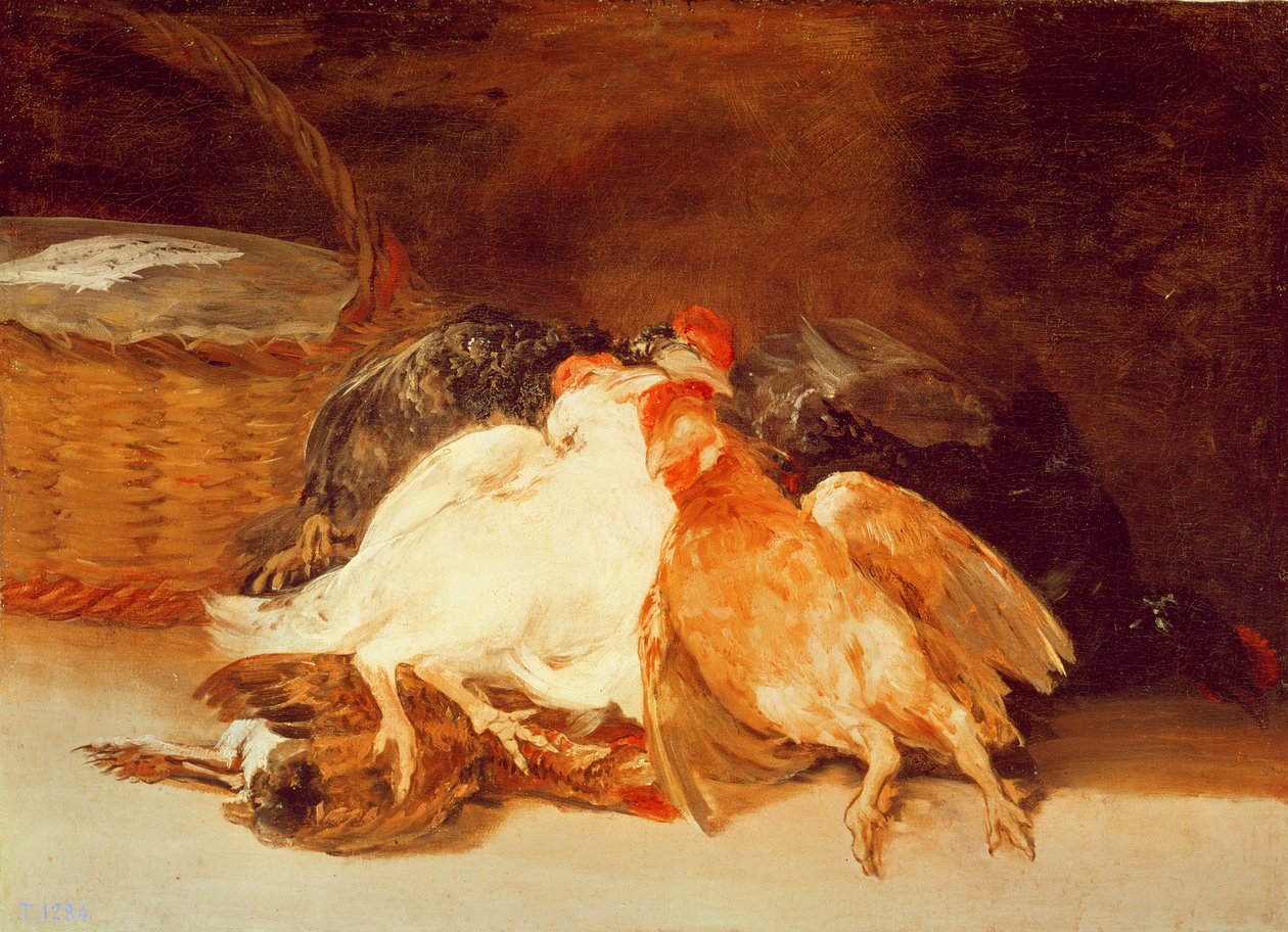 Natura morta con polli morti e un cesto di vimini da Francisco de Goya