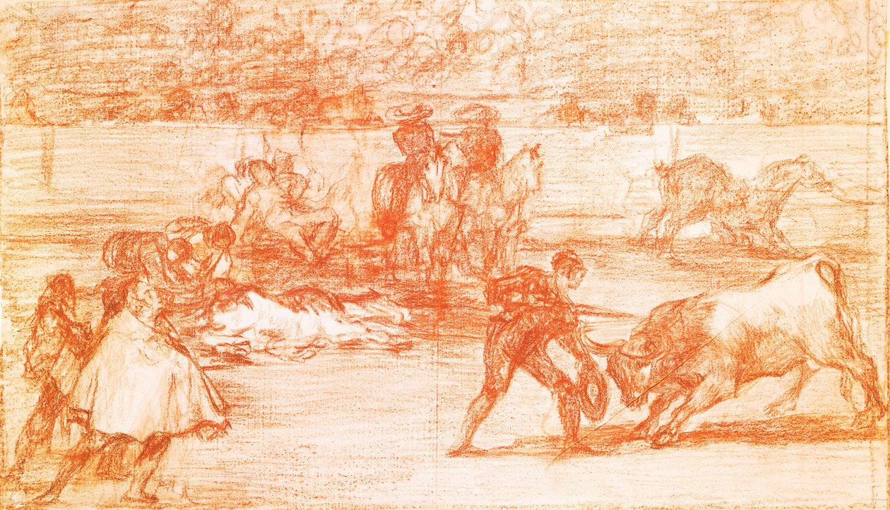 Tauromachia: un torero si prepara a uccidere usando un cappello al posto della muleta da Francisco Jose de Goya y Lucientes
