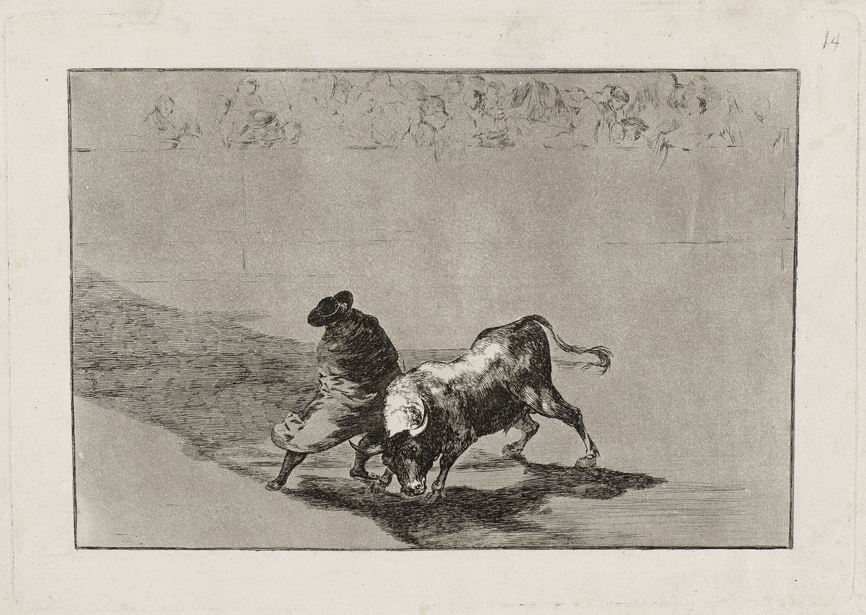 Lo Studente Astuto di Falces Infuria il Toro Muovendosi Avvolto nel suo Mantello, Tavola 14 da Francisco de Goya