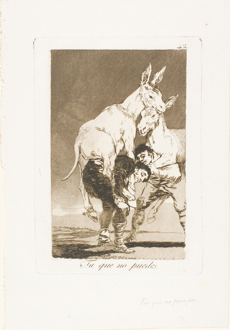 Tu che non puoi, tavola 42 da Los Caprichos da Francisco Jose de Goya y Lucientes