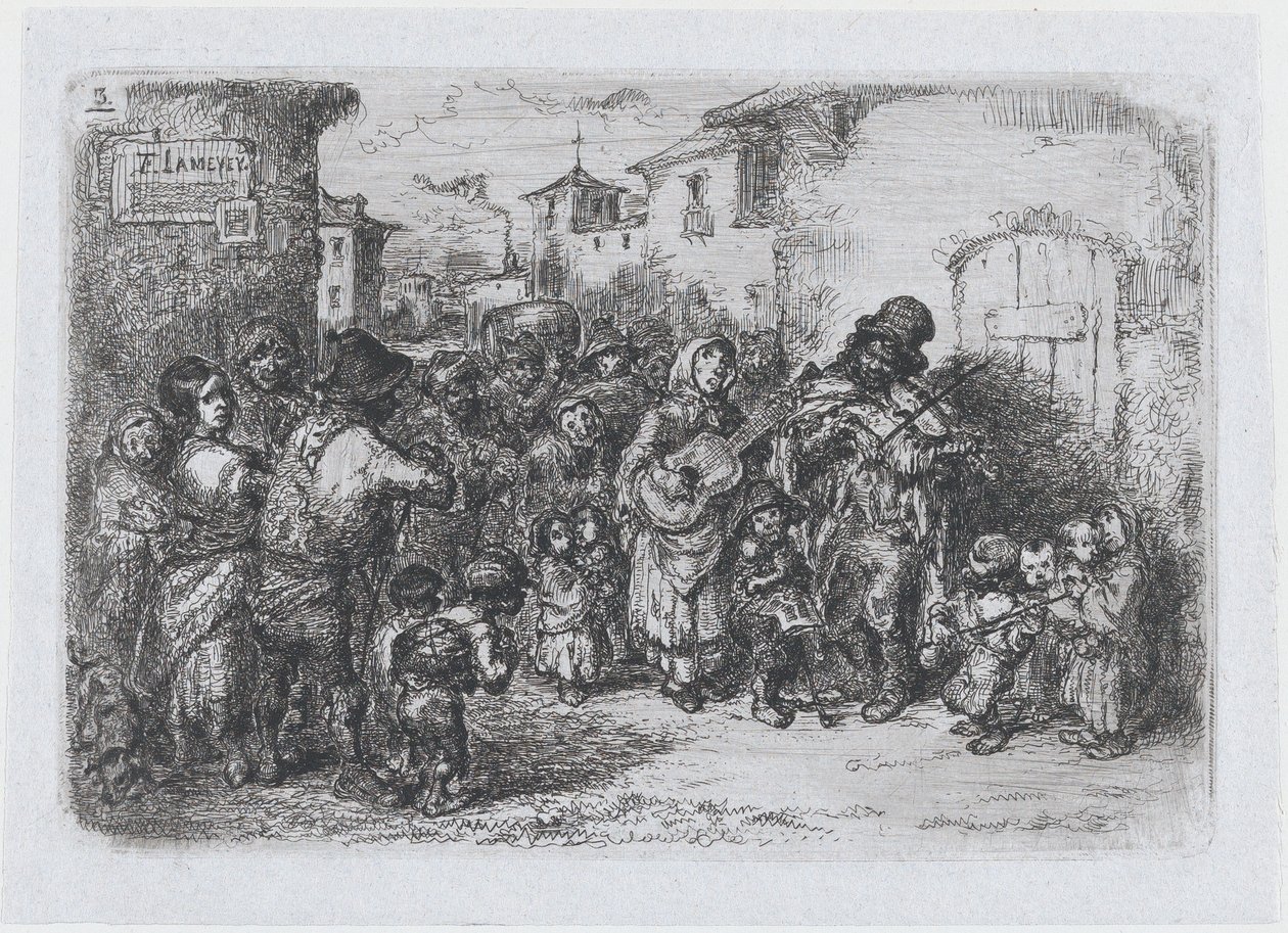 Tavola 3: un gruppo di musicisti di strada, dalla serie di costumi e passatempi degli spagnoli, 1850 da Francisco Lameyer Berenguer