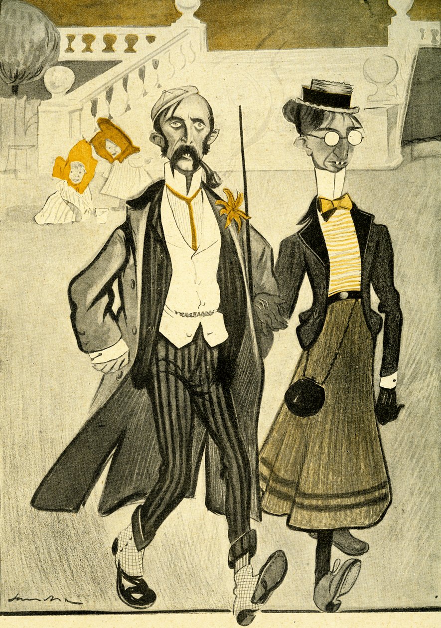 Una coppia inglese in Francia derisa per il loro strano senso della moda, 1903 da Francisco Sancha y Lengo