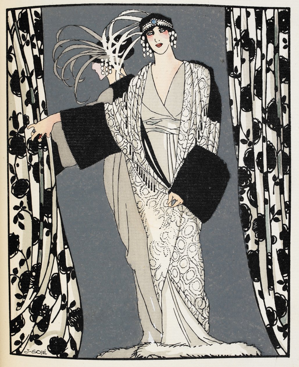 Blanc et noir. Una donna che indossa un costume disegnato nel 1855 da John Redfern, illustrazione da 