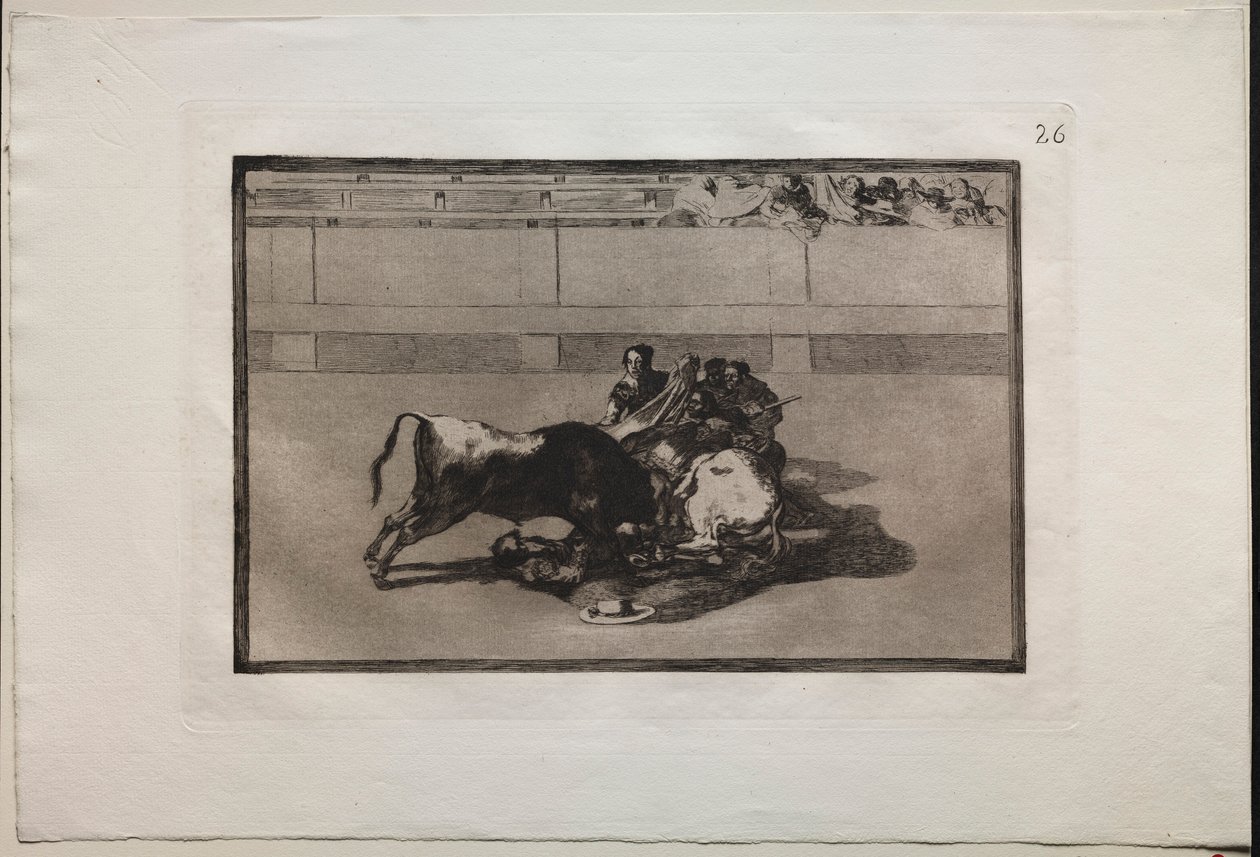 Corride: Un picador è disarcionato e cade sotto il toro, 1876 da Francisco de Goya