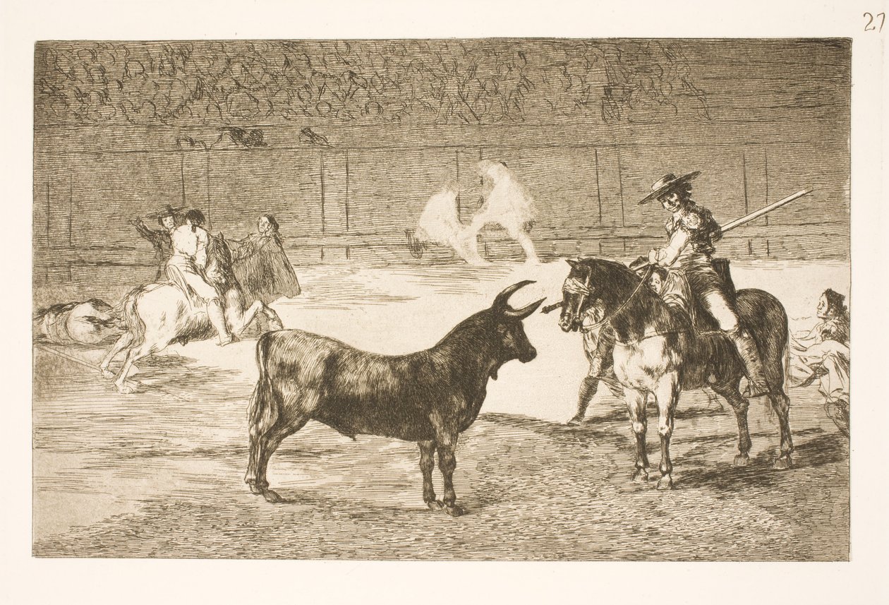 Il celebre picador, Fernando del Toro, provoca il toro infuriato con la sua lancia da Francisco de Goya