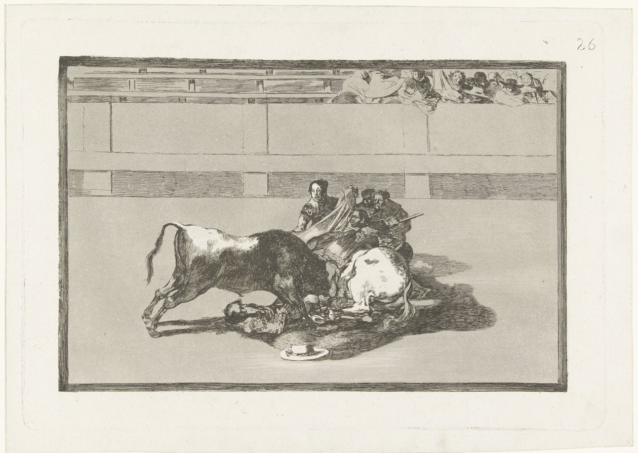 Un picador è stato disarcionato e giace sotto il toro da Francisco de Goya