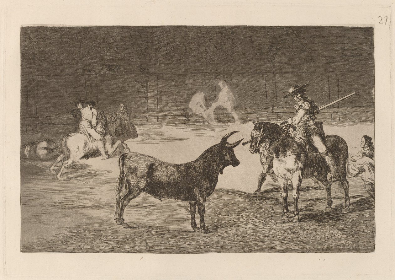 Il celebre picador, Fernando del Toro, attira la fiera con la sua picca da Francisco de Goya