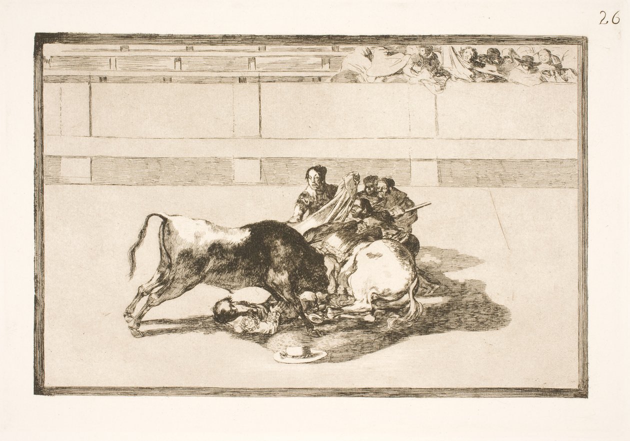 Un picador viene disarcionato e cade sotto il toro da Francisco de Goya