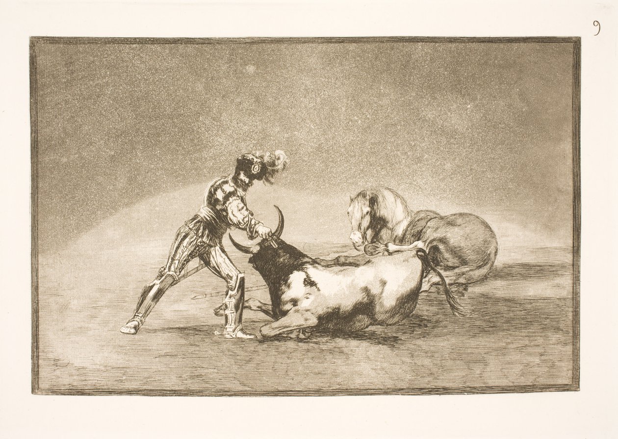 Un cavaliere spagnolo uccide il toro dopo aver perso il suo cavallo da Francisco de Goya