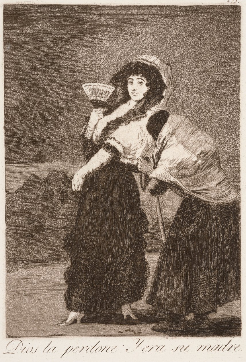 Per l’amor del cielo: ed era proprio sua madre (Dios la perdone: y era su madre) dalla serie *Los Caprichos* da Francisco de Goya