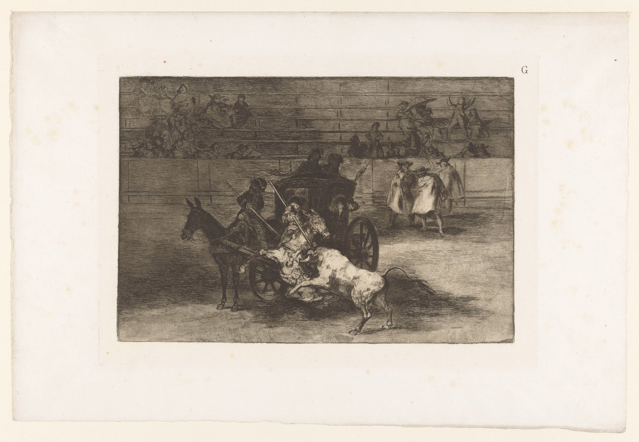 Uomini attaccano un toro da una carrozza (serie La Tauromachia) da Francisco de Goya