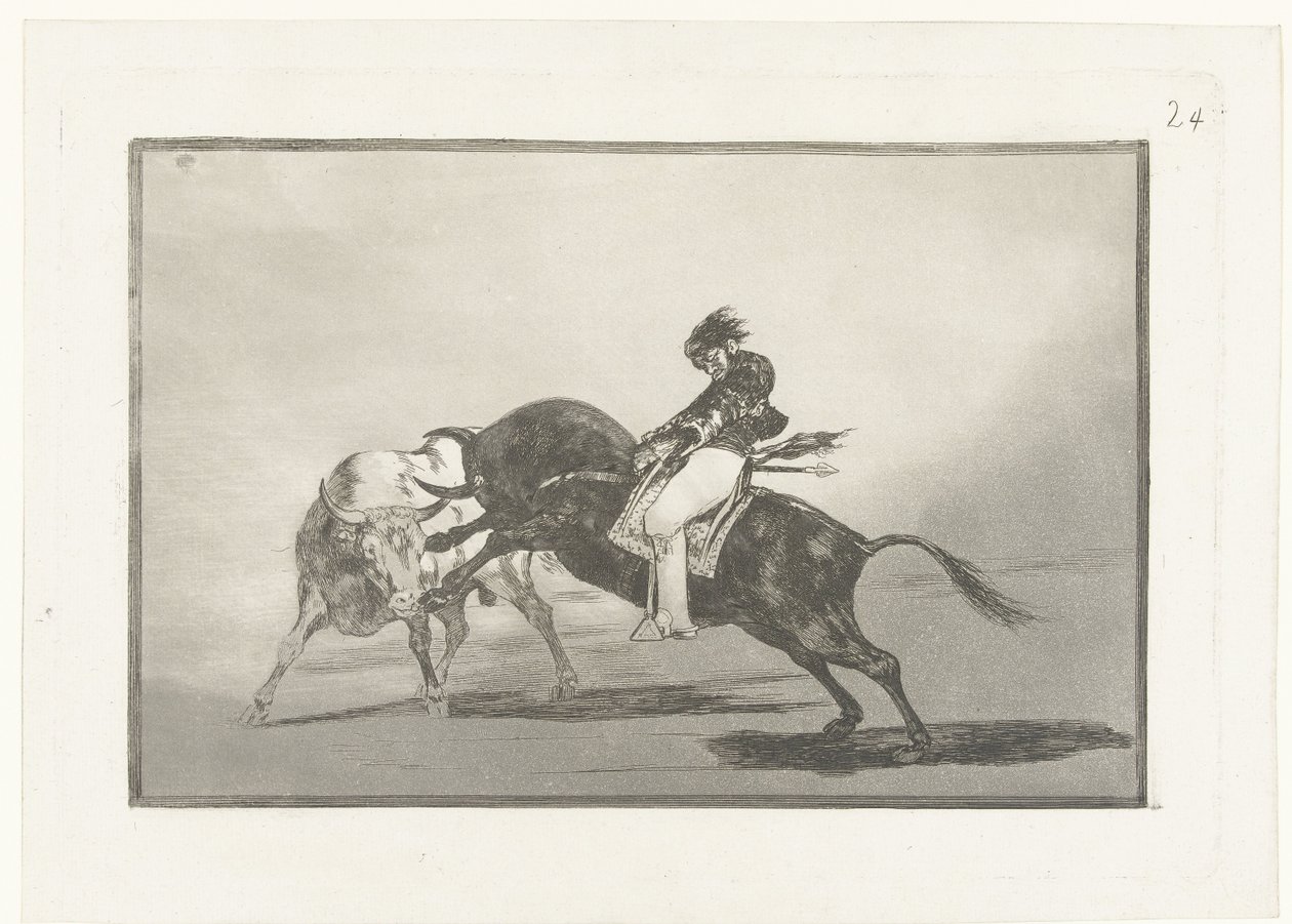 Mariano Ceballos che cavalca un toro (serie: La Tauromaquia, Corride) da Francisco de Goya