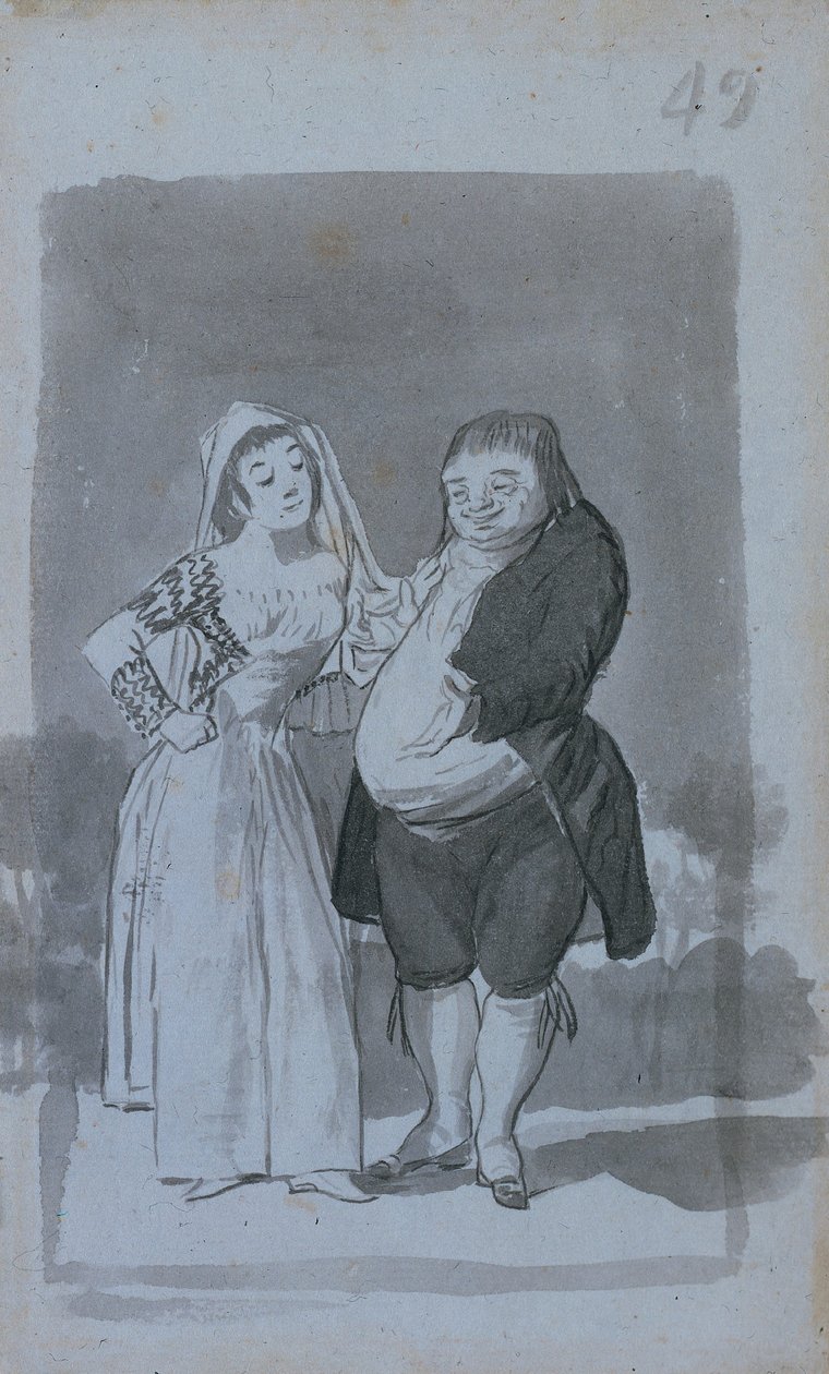 Prostituta che sollecita un uomo grasso e brutto recto, 1796-97 da Francisco de Goya