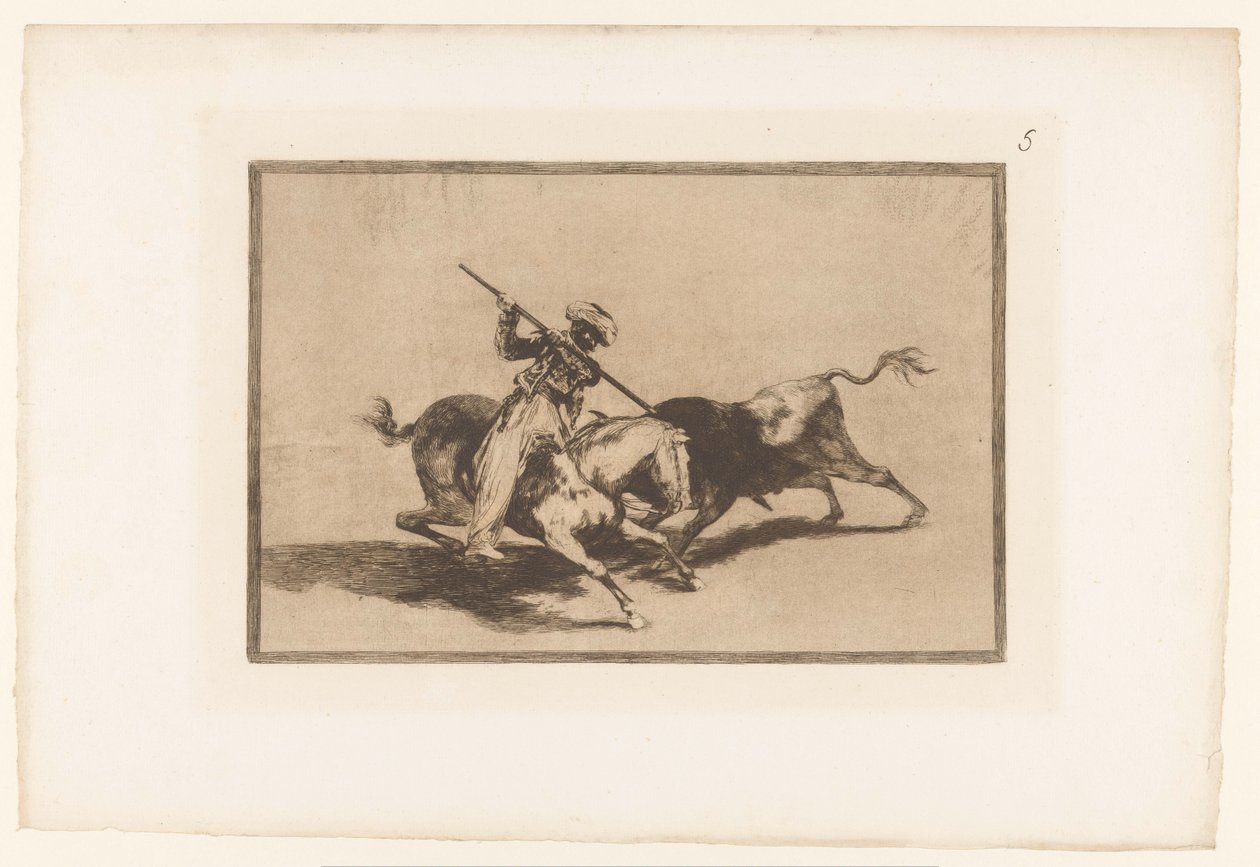 Caccia al toro a cavallo (Stierengevechten, La Taureaumachie, La Tauromaquia) da Francisco de Goya