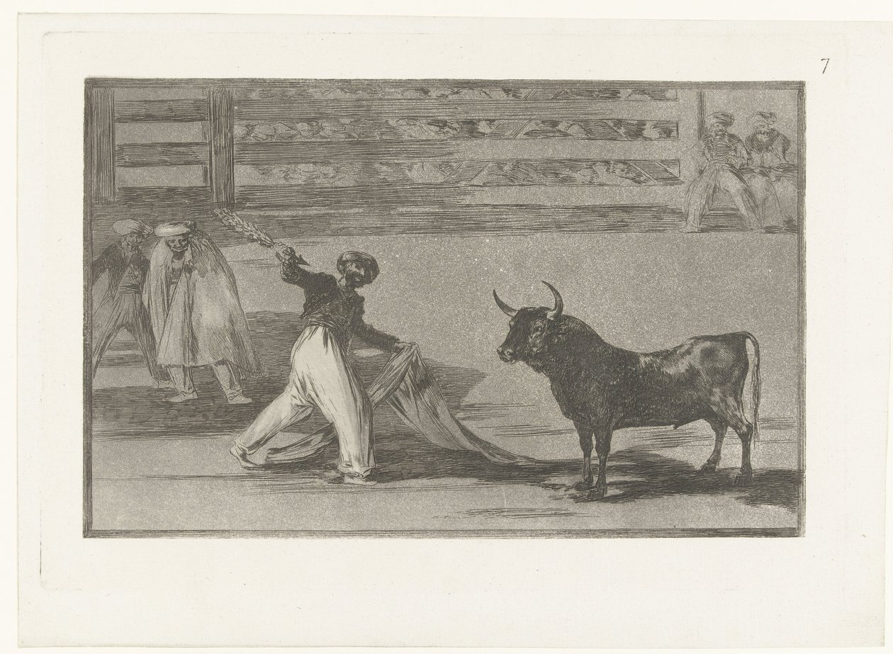 Torero con banderilla (Origen de los arpones ó banderillas, La Tauromaquia) da Francisco de Goya