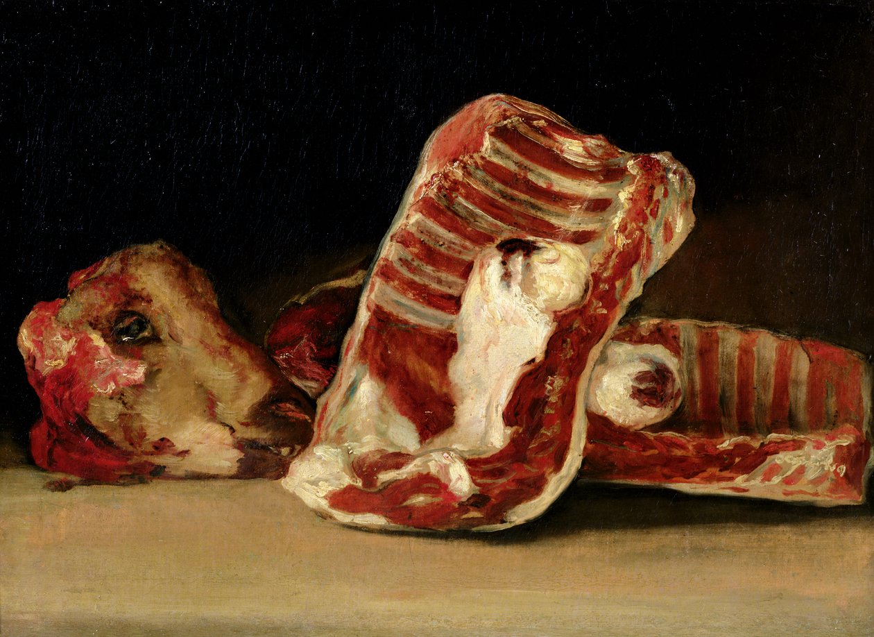 Natura morta con costole e testa di pecora - Il banco del macellaio da Francisco de Goya