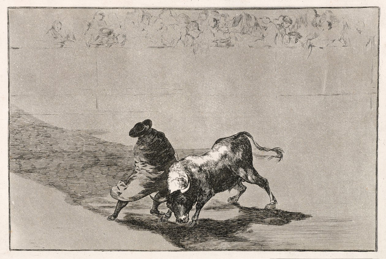 Lo studente intelligente di Falces infuria il toro muovendosi avvolto nel suo mantello, 1814-16 da Francisco de Goya