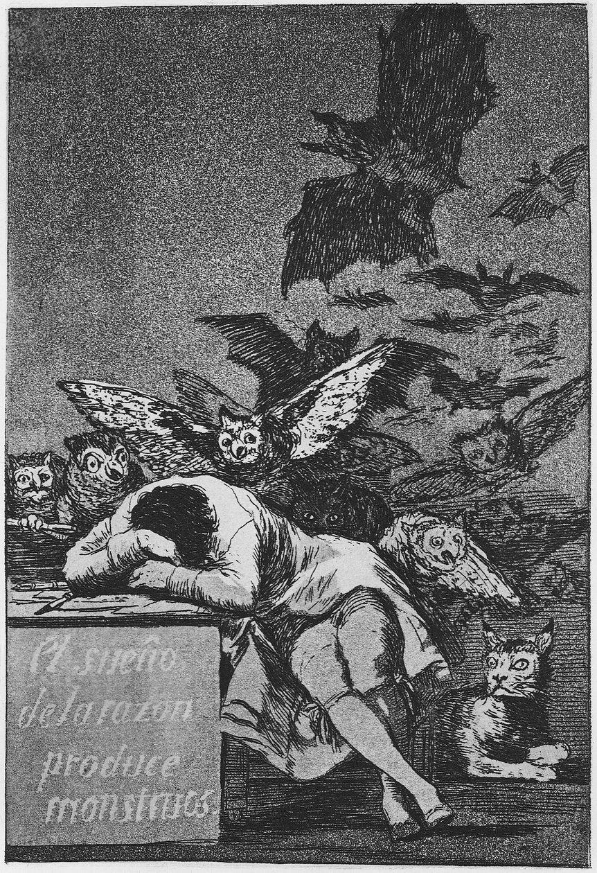 Il sonno della ragione genera mostri. Capriccio n. 43, 1797-1798 da Francisco de Goya