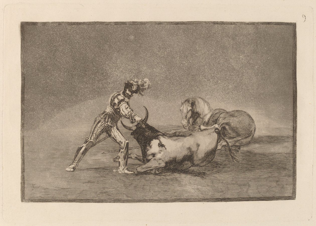 Un cavaliere spagnolo uccide il toro dopo aver perso il cavallo da Francisco de Goya