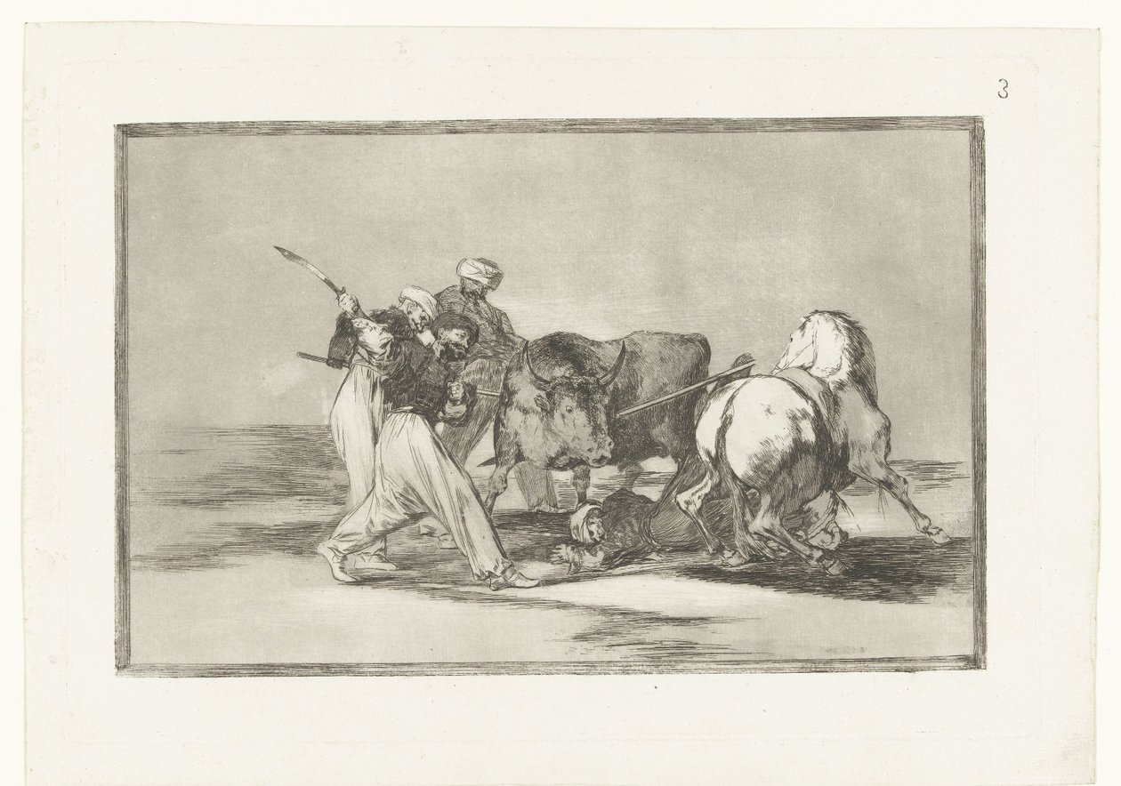 Quattro uomini cacciano un toro da Francisco de Goya