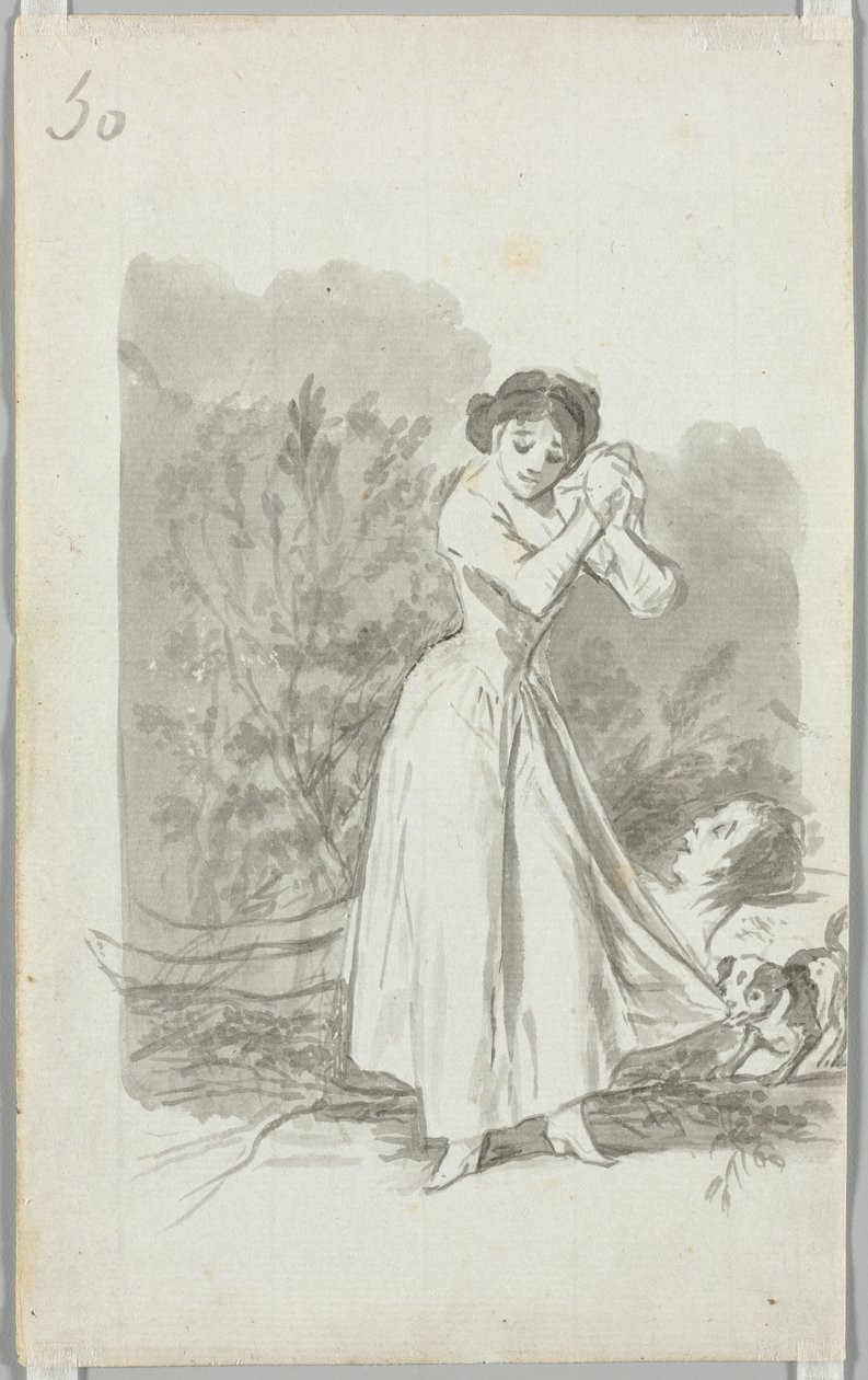 Giovane donna che si torce le mani sul corpo nudo di un uomo (verso) da Francisco de Goya