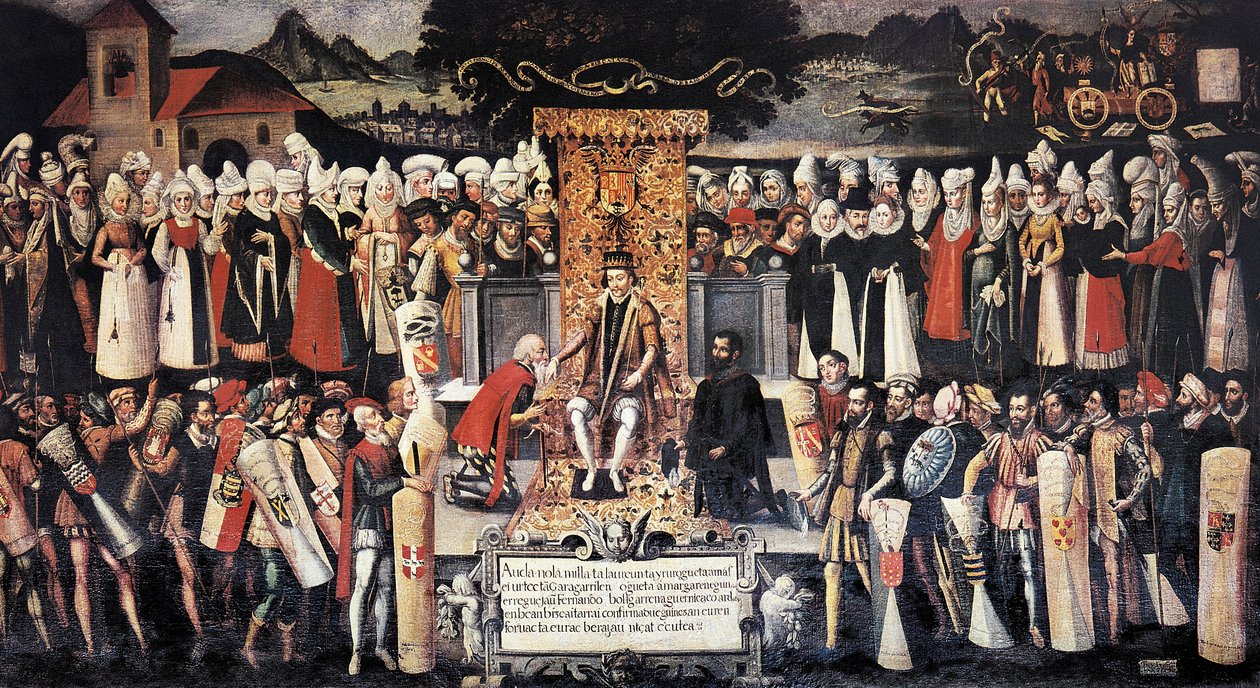 Cerimonia del bacio della mano dopo la dichiarazione dei privilegi da parte del re Ferdinando il Cattolico (1452-1516) da Francisco de Mendieta y Retes