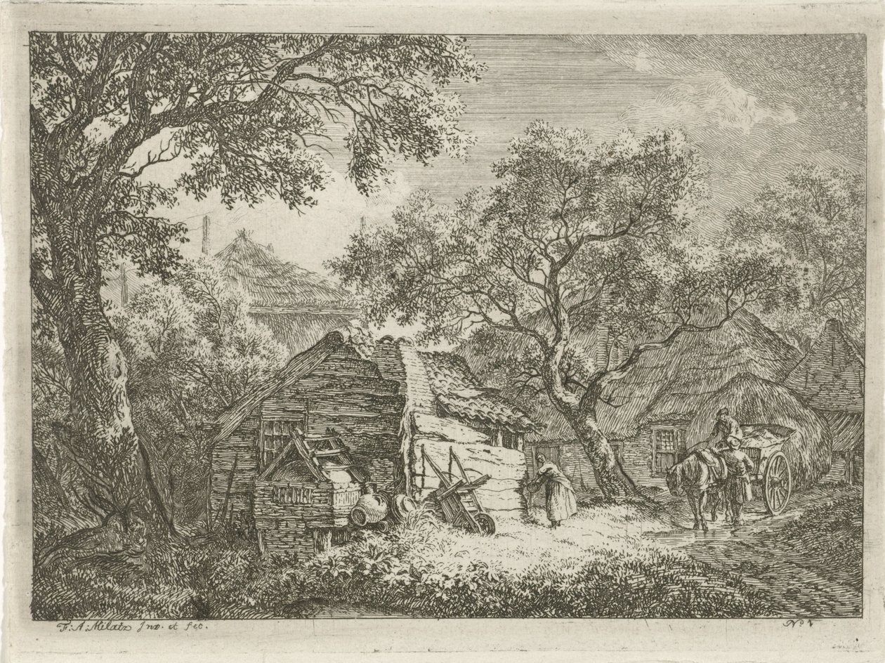 Fattoria circondata da alberi da Franciscus Andreas Milatz