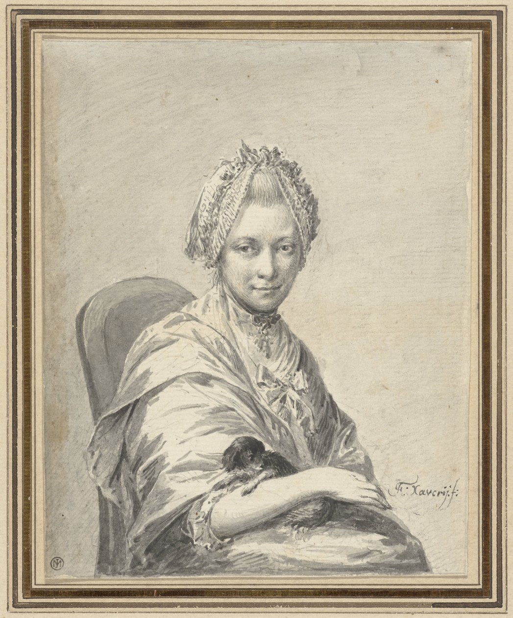 Ritratto di una giovane donna con un cagnolino da Franciscus Xaverius Xavery