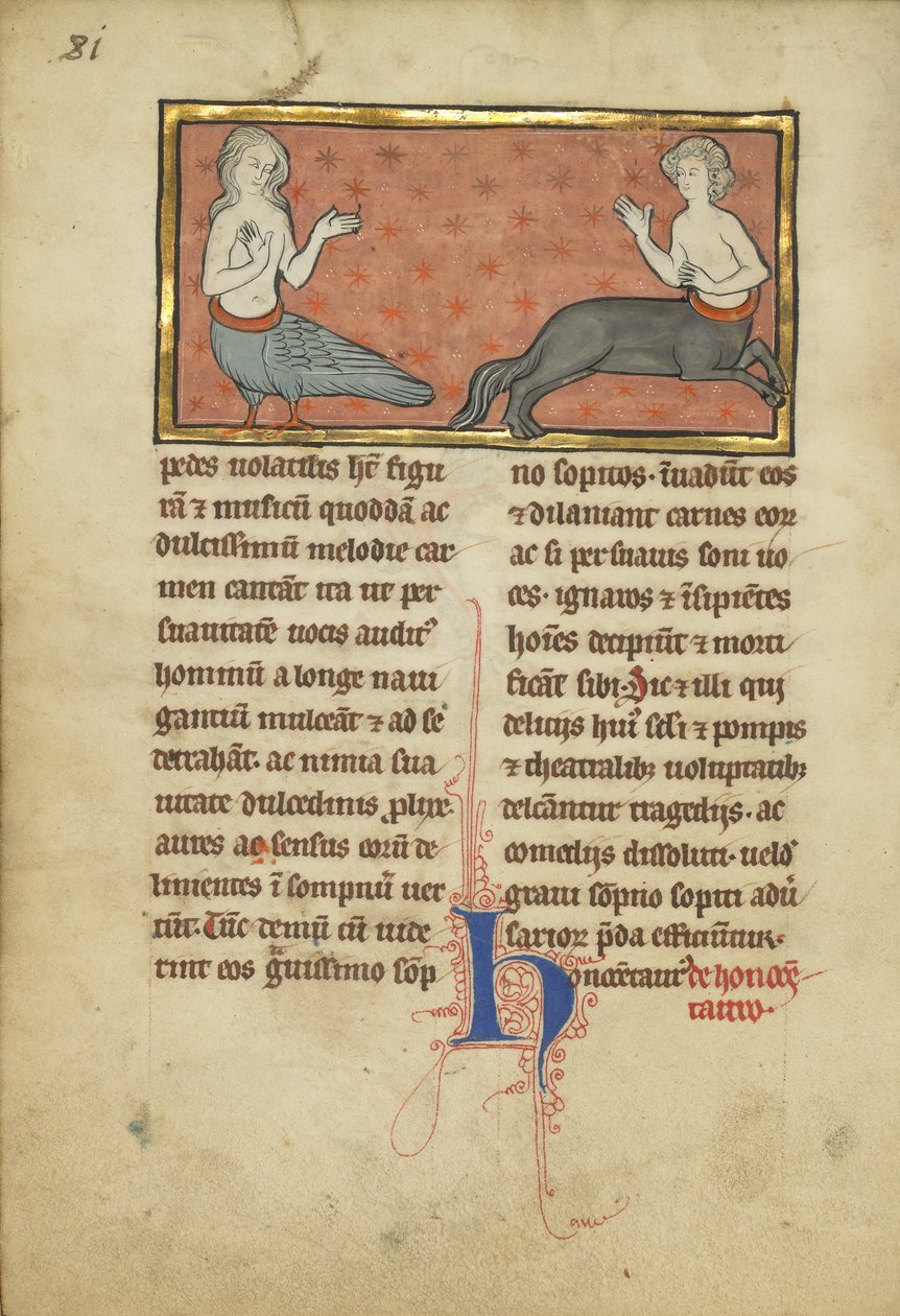 Una sirena e un centauro da un bestiario Ms Ludwig XV 4, fol. 81v, c.1280-1300 da Franco Flemish School