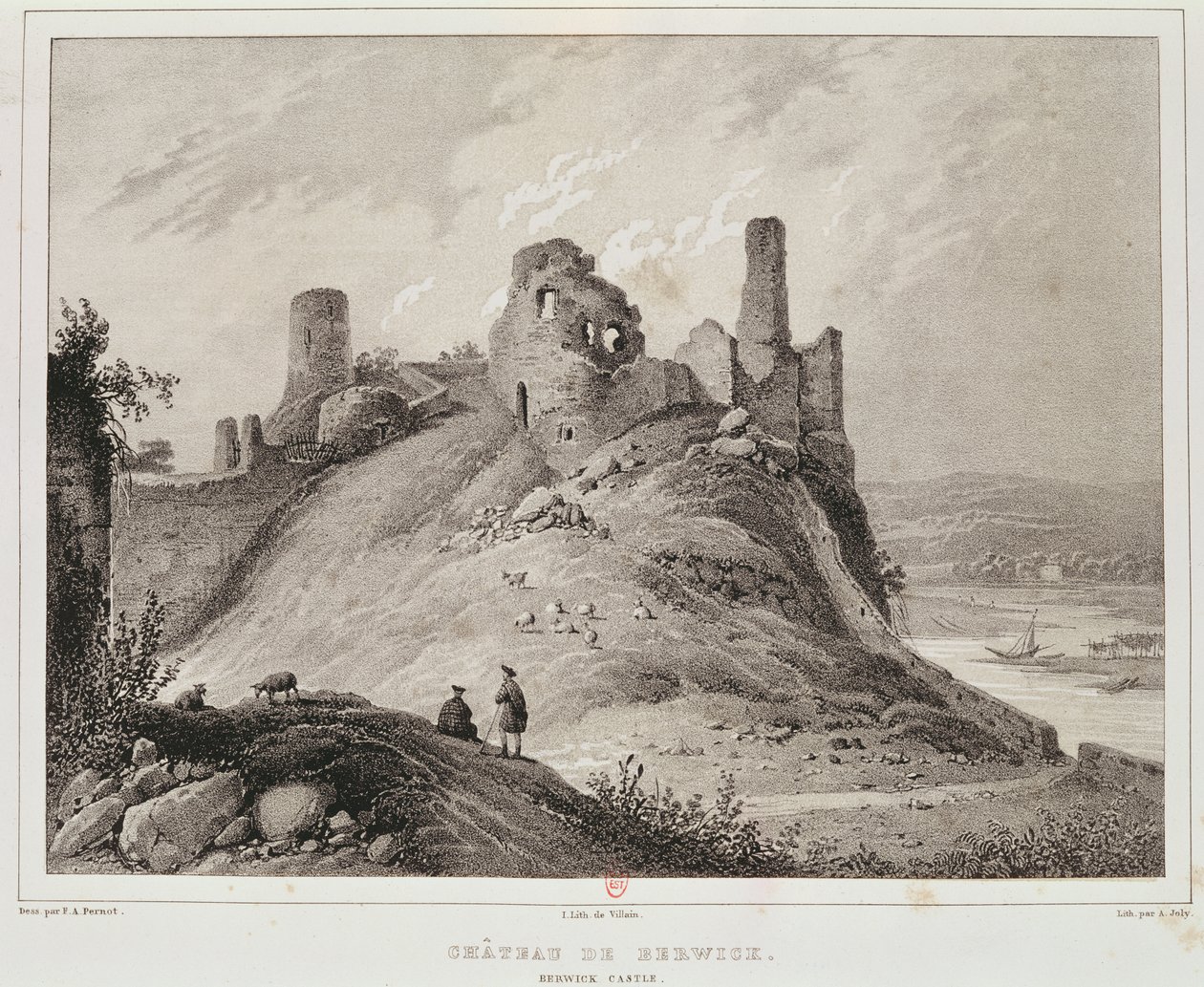 Veduta del castello di Berwick, Berwick-upon-Tweed, inciso da Villain da Francois Alexandre Pernot