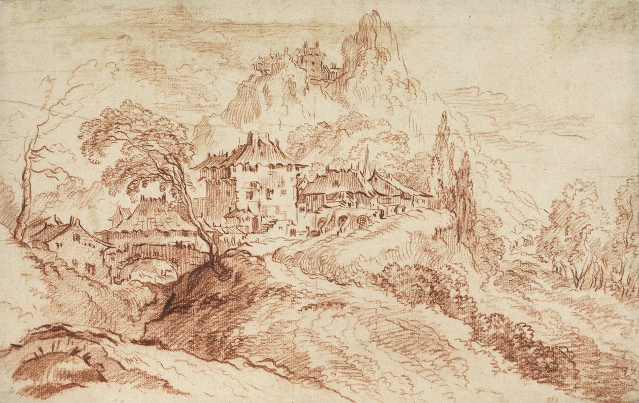 Un villaggio italiano in un paesaggio montuoso da François Boucher