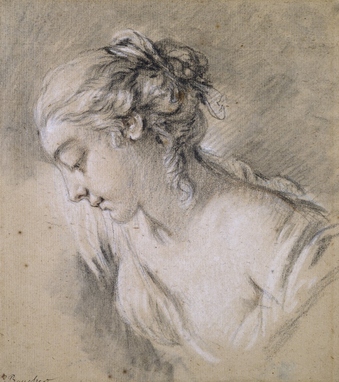 Busto di una ragazza di profilo a sinistra da François Boucher