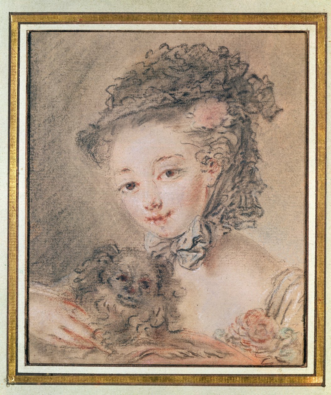 Giovane ragazza con un piccolo cane da François Boucher
