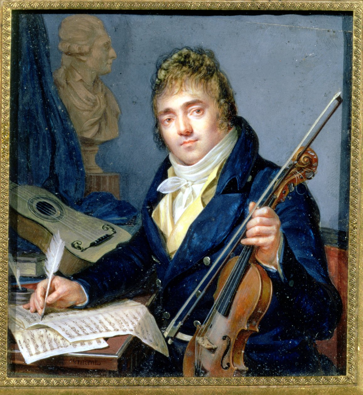 Ritratto di un compositore, con il suo violino e spartito da Francois Elie Vincent