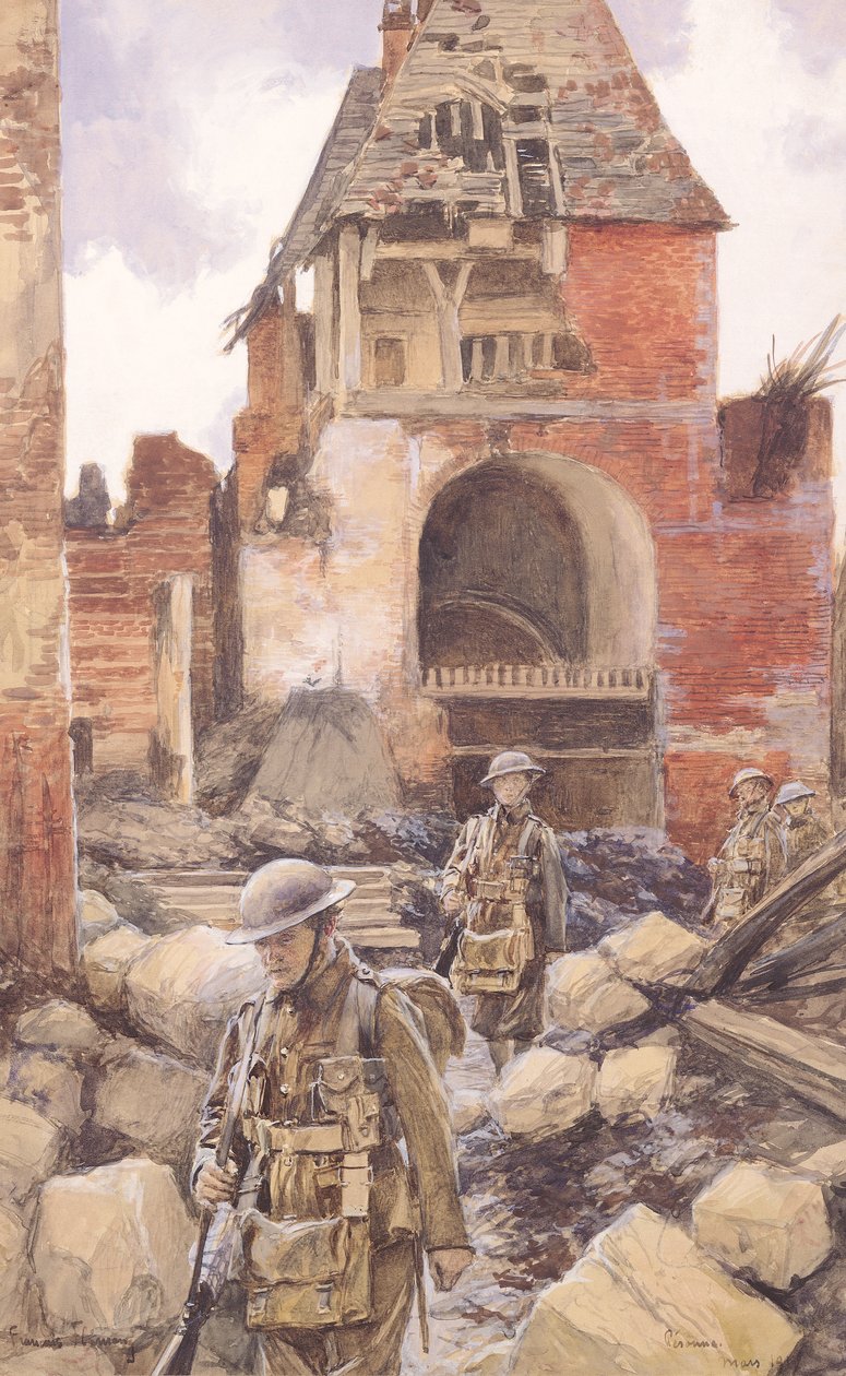 Soldati britannici tra le rovine di Peronne, 1917 da Francois Flameng