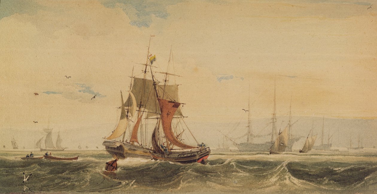 Navi sul Medway, Kent da Francois Louis Thomas Francia