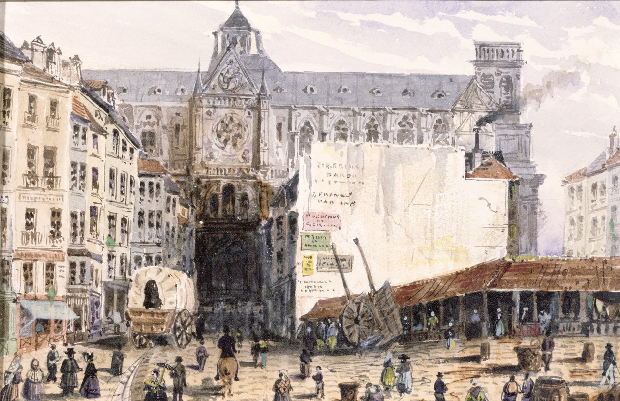 Veduta di St. Eustache vista dalla Rue Montmartre, 1830 da Francois Louis Thomas Francia